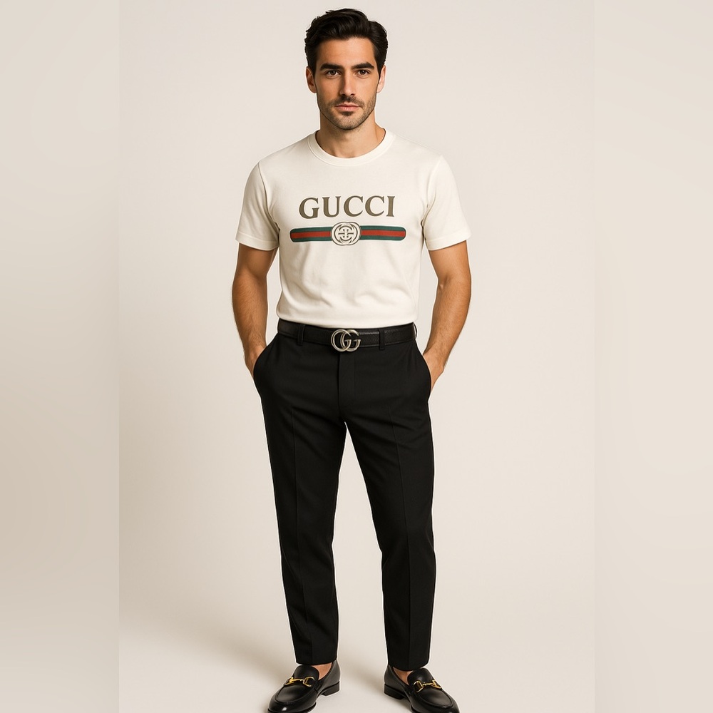 NWT Designer-Inspired Double G Black Leather Belt | Ratchet Fits 35–43” | 125cm